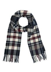 Navy blue men's checkered scarf with wool SZAMT-0085-7I(Z26) - front product view on white background.