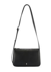 Women's black leather messenger bag TORES-1199-99(Z25), product view from the front on a white background.