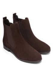 Women's brown suede ankle boots BUTYD-1009-1I(Z26), angled product view on a white background.