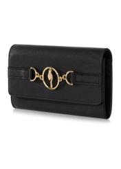 Large black women's wallet with decorative strap POREC-0357-99(Z23)-03