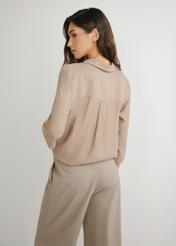 Dark beige women's shirt KOSDT-0157A-1D(W26), back view of the product on the model. Half of the silhouette visible.