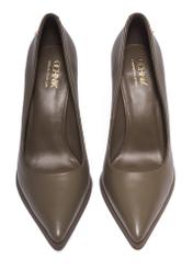 Women's dark beige leather high heels BUTYD-1217-1K(Z26), front product view on white background.