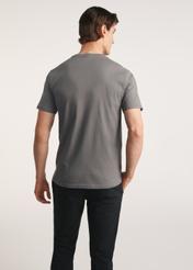 Gray men's T-shirt with print TSHMT-0131-96(Z25) - product view from the back on the model on a white background. Visible silhouette.