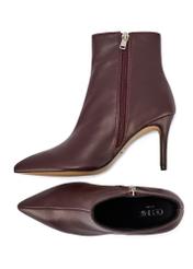 Burgundy leather high heel ankle boots BUTYD-1122-49(Z25), top view of the product on a white background.