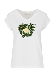 Women's cream T-shirt with floral print TSHDT-0125-12(W24)-04