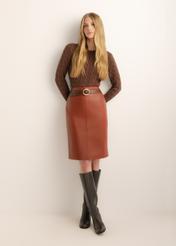 Brown cotton polo sweater for women SWEDT-0281-1H(Z26)