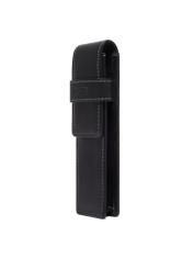 Black leather pen case PORMS-0705-99(Z26), diagonal product view on white background.