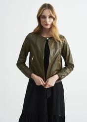 Women's leather jacket in khaki color KURDS-0342-1213(W22)-02