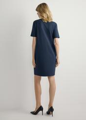 Navy blue cotton dress SUKDT-0185A-7E(W26), back view of the product on the model. Full body visible.