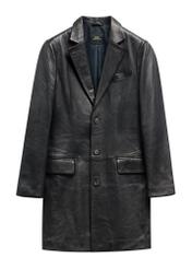 Men's black leather coat KURMS-0388-99(W26), front product view on white background.