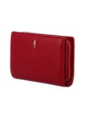 Medium red women's wallet with RFID protection PORES-0823RFID-4B(Z26), diagonal product view on white background.