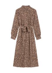Dark beige long women's dress with spots SUKDT-0247-24(Z25), product view from the front on a white background.