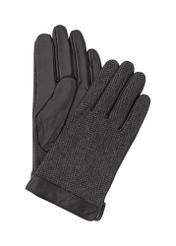 Men's black leather herringbone gloves REKMS-0073-98(Z23)-01