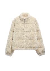 Cream short women's fur coat FUTDP-0092-0B(Z26), product view from the front on a white background.