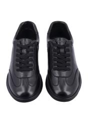 Black leather men's sports shoes BUTYM-0560-99(Z26), front product view on white background.