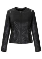 Women's waisted black leather jacket KURDS-0306-4229(Z22)-04