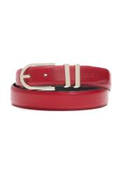 Burgundy women's leather belt PASDS-0159D-49(Z25), front product view on white background.
