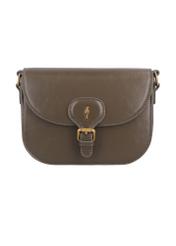 Small khaki women's messenger bag with decorative clasp TOREC-1243-8D(Z26), front product view on white background.