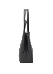 Black leather shopper bag TORES-1281-99(W26) - side view of the product, on a white background.
