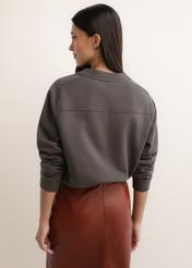 Women's graphite cotton sweatshirt BLZDT-0123-9D(Z26), back view of the product on the model. Half of the silhouette visible.