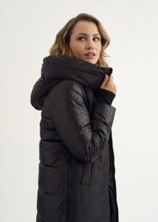 Women's black winter jacket with hood KURDT-0478-99(Z24)-01