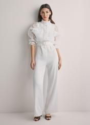 Women's white lace shirt KURDT-0637-0A(W26), front view of the product on the model. Full body visible.