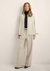 Light beige women's wool shirt KOSDT-0197-1A(Z26), front view of the product on the model. Full body visible.