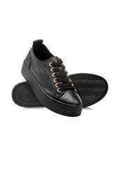Women's high black leather sneakers BUTYD-1062-99(W26) - diagonal product view, on a white background.