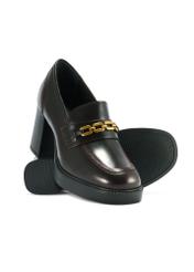 Burgundy leather block heel loafers BUTYD-1191-49(Z25) - top view of the product on a white background.