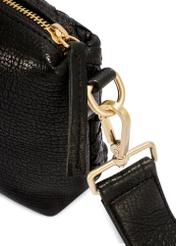 Black leather handbag with decorative weave TORES-1243-9P(W26), close-up of product detail, view on white background.