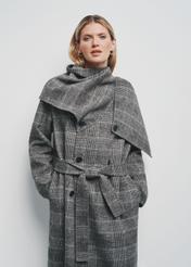 Woolen gray women's coat in a check pattern PLADT-0056-91(Z24)-02