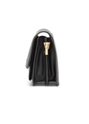Black leather messenger bag TORES-1182-99(Z25), side product view on white background.