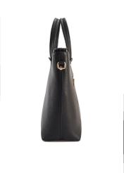 Black leather shopper bag TORES-0728D-99(Z25), side view of the product on a white background.