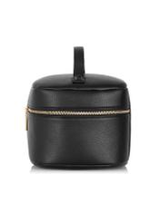 Black round women's cosmetic bag TOREC-0919B-99(Z25) - side view of the product on a white background.