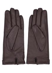 Dark brown women's leather gloves REKDS-0104-1I(Z26), product view from above on white background.