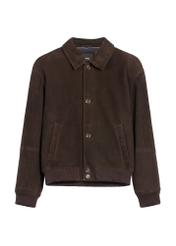 Brown men's suede jacket KURMS-0413-1I(Z26) - front product view, on white background.