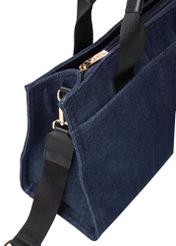 Navy blue denim women's handbag TOREN-0332-7H(W26), close-up of the product detail on a white background.