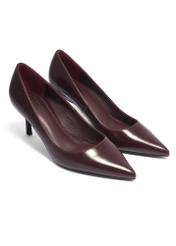 Women's burgundy leather pumps BUTYD-1031A-4D(Z26), diagonal product view on white background.