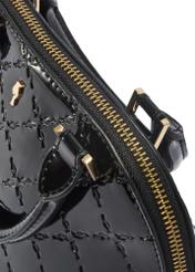 Black women's handbag with gloss TOREC-1110-99(Z25), close-up of the product detail, view on a white background.