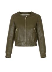 Women's leather jacket in khaki color KURDS-0342-1213(W22)-03