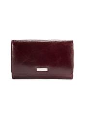 Women's leather wallet in burgundy color PORES-0968-49(Z25), front product view on white background.