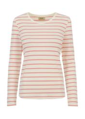 Women's cream blouse with pink stripes LSLDT-0025-34(W23)-03