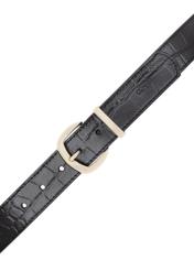 Black croco leather women's belt PASDS-0322-9G(W26), top view of the product on a white background.