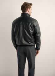 Men's black leather bomber jacket KURMS-0418-99(Z26), product view from the back on the model. Half of the silhouette visible.