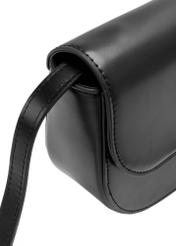 Black semi-circular women's messenger bag TOREC-1127-99(W26), close-up of the product detail on a white background.