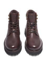 Dark brown men's leather ankle boots BUTYM-0579-1I(Z26), front product view on white background.