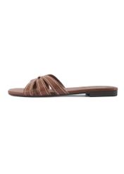 Women's camel flip-flops with stitching BUTYD-1223-1D(W26), side view of the product on a white background.