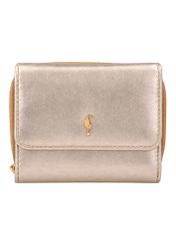 Small women's leather wallet in gold color PORES-1026-2X(Z26), front product view on white background.