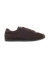 Dark brown women's leather sneakers BUTYD-1293-1I(Z26) - side view of the product, on a white background.