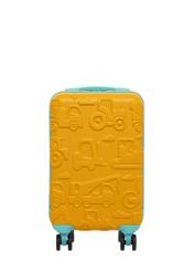 Small orange suitcase on wheels WALAB-0087-3B-18(W26), front product view on white background.